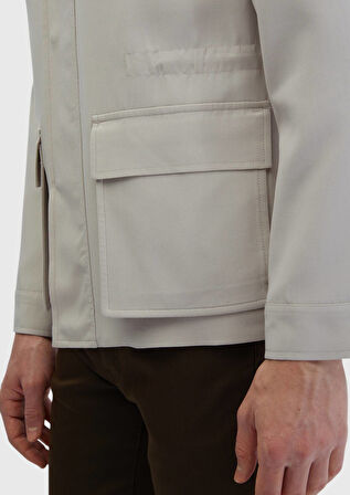 Bej Regular Fit Gömlek Yaka Casual Dokuma Mont