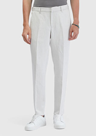 Kum Düz Dokuma Jogging Fit Casual Keten Karışımlı Pantolon