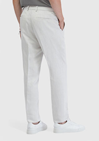 Kum Düz Dokuma Jogging Fit Casual Keten Karışımlı Pantolon