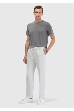 Kum Düz Dokuma Jogging Fit Casual Keten Karışımlı Pantolon