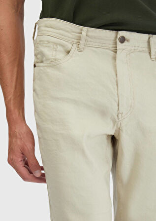 Bej Düz Dokuma Slim Fit Casual Keten Karışımlı Pantolon
