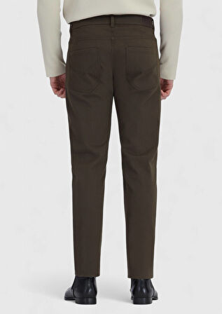 Haki Düz Dokuma Slim Fit Casual Pamuk Karışımlı Pantolon