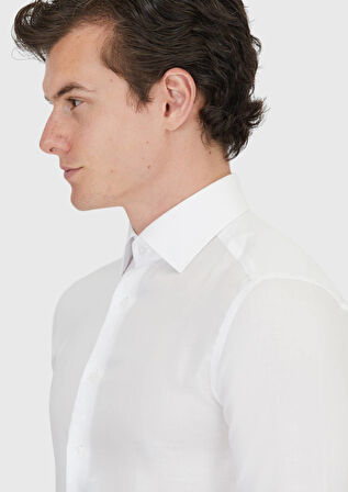 Beyaz Düz Regular Fit Dokuma Klasik Gömlek