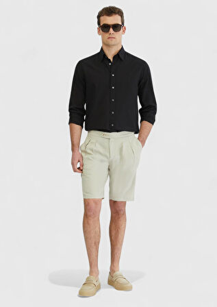 Siyah Düz Casual Fit Dokuma Casual %100 Pamuk Gömlek