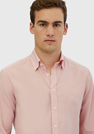 Pembe Düz Casual Fit Dokuma Casual %100 Pamuk Gömlek