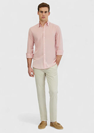 Pembe Düz Casual Fit Dokuma Casual %100 Pamuk Gömlek