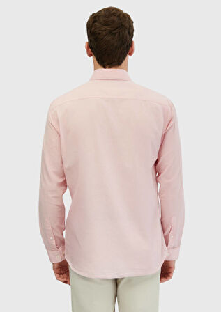 Pembe Düz Casual Fit Dokuma Casual %100 Pamuk Gömlek