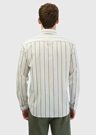 Açık Gri Baskılı Casual Fit Dokuma Casual %100 Pamuk Gömlek