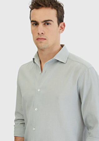 Gri Düz Casual Fit Dokuma Casual %100 Pamuk Gömlek