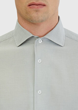 Gri Düz Casual Fit Dokuma Casual %100 Pamuk Gömlek