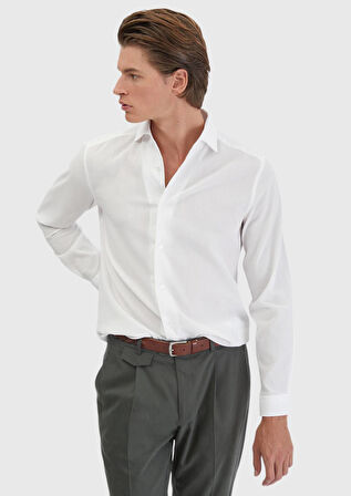 Beyaz Düz Casual Fit Dokuma Casual %100 Pamuk Gömlek