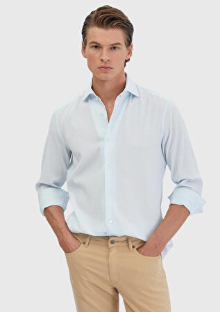 Açık Mavi Düz Casual Fit Dokuma Casual %100 Pamuk Gömlek