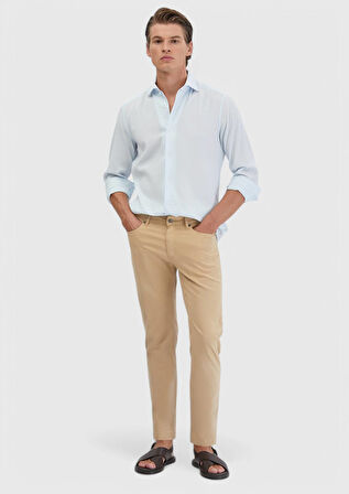 Açık Mavi Düz Casual Fit Dokuma Casual %100 Pamuk Gömlek