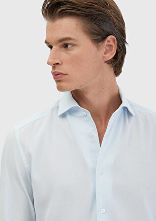 Açık Mavi Düz Casual Fit Dokuma Casual %100 Pamuk Gömlek
