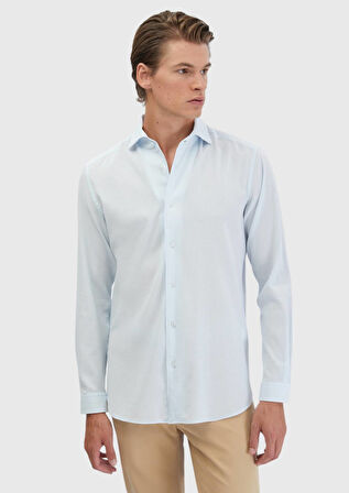 Açık Mavi Düz Casual Fit Dokuma Casual %100 Pamuk Gömlek