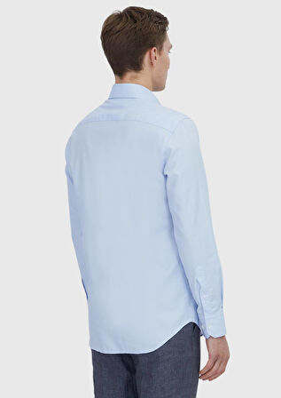 Açık Mavi Düz Regular Fit Dokuma Klasik %100 Pamuk Gömlek