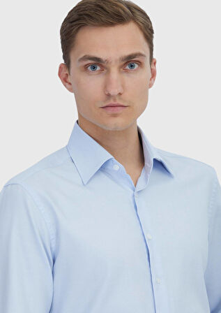 Açık Mavi Düz Regular Fit Dokuma Klasik %100 Pamuk Gömlek