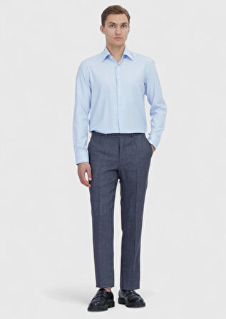 Açık Mavi Düz Regular Fit Dokuma Klasik %100 Pamuk Gömlek