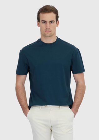 Petrol Düz Bisiklet Yaka %100 Pamuk T-Shirt