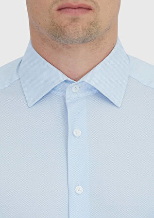 Açık Mavi Baskılı Regular Fit Klasik Pamuk Karışımlı Gömlek