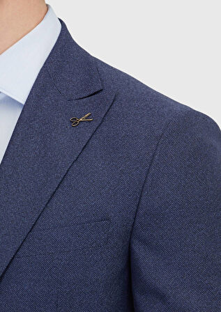 Açık Lacivert Desenli Zeroweight Slim Fit %100 Yün Takım Elbise