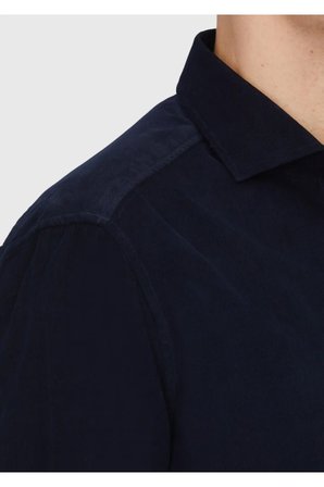 Lacivert Düz Uzun Dokuma Kadife Casual %100 Pamuk Gömlek