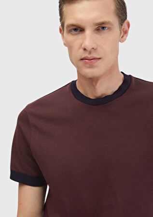 Kiremit Düz Bisiklet Yaka %100 Pamuk T-Shirt