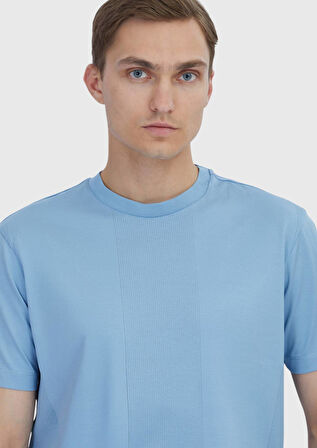 Açık Mavi Jakarlı Bisiklet Yaka %100 Pamuk T-Shirt
