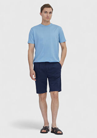 Açık Mavi Jakarlı Bisiklet Yaka %100 Pamuk T-Shirt