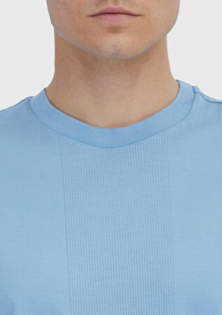 Açık Mavi Jakarlı Bisiklet Yaka %100 Pamuk T-Shirt