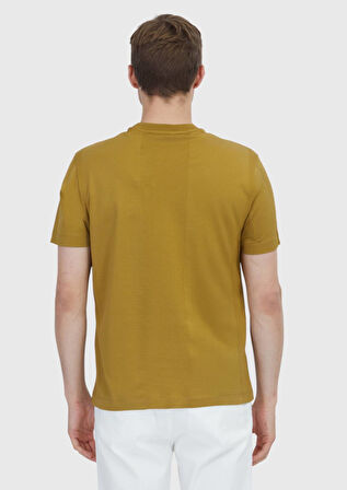 Yağ Yeşili Jakarlı Bisiklet Yaka %100 Pamuk T-Shirt