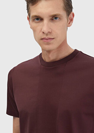 Kiremit Jakarlı Bisiklet Yaka %100 Pamuk T-Shirt