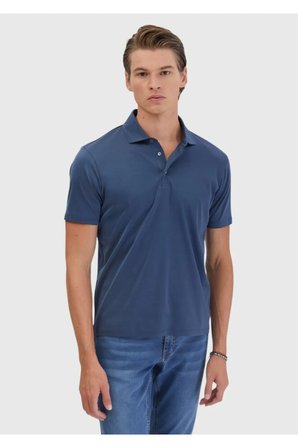 İndigo Düz Polo Yaka %100 Pamuk T-Shirt