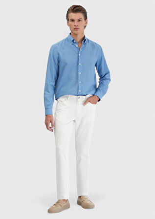 Mavi Düz Casual Fit Dokuma Casual Pamuk Karışımlı Gömlek