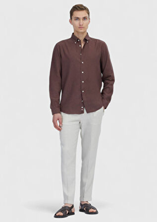 Kiremit Düz Casual Fit Dokuma Casual Pamuk Karışımlı Gömlek