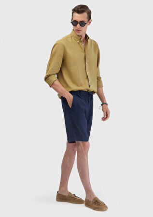 Yağ Yeşili Düz Casual Fit Dokuma Casual Pamuk Karışımlı Gömlek