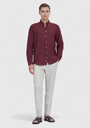 Nar Çiçeği Düz Casual Fit Dokuma Casual Pamuk Karışımlı Gömlek