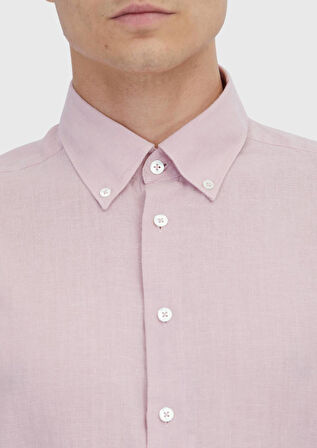 Pembe Düz Casual Fit Dokuma Casual Pamuk Karışımlı Gömlek