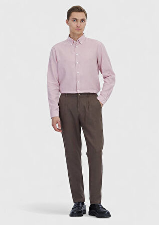 Pembe Düz Casual Fit Dokuma Casual Pamuk Karışımlı Gömlek