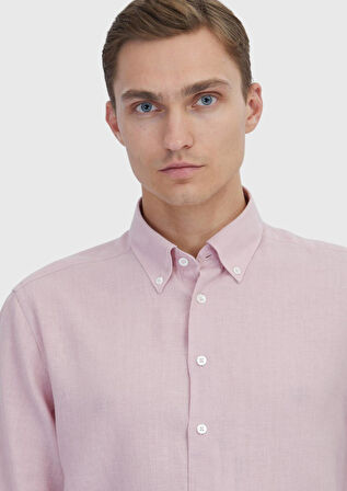 Pembe Düz Casual Fit Dokuma Casual Pamuk Karışımlı Gömlek