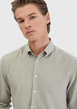 Gri Düz Casual Fit Dokuma Casual Pamuk Karışımlı Gömlek