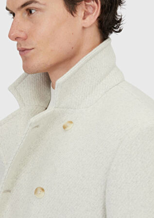 Ekru Regular Fit Kruvaze Yaka Casual Dokuma Kaban