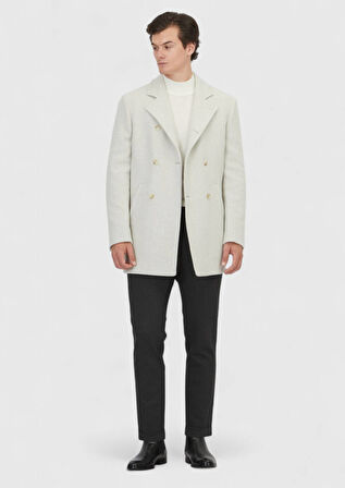 Ekru Regular Fit Kruvaze Yaka Casual Dokuma Kaban