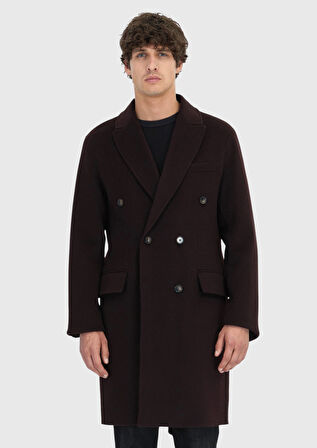 Mürdüm Regular Fit Kruvaze Yaka Klasik Dokuma Palto