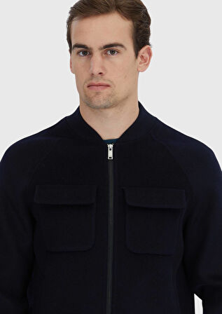 Lacivert Regular Fit Dik Yaka Casual Dokuma Mont