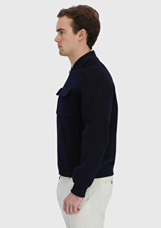 Lacivert Regular Fit Dik Yaka Casual Dokuma Mont