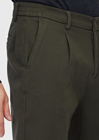 Haki Düz Dokuma Jogging Fit Casual Pamuk Karışımlı Pantolon