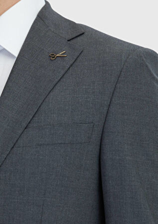 Koyu Gri Mikro Modern Fit Yün Karışımlı Takım Elbise