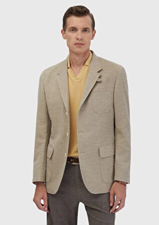 Koyu Bej Düz Shirt Shoulder Slim Fit Pamuk Karışımlı Ceket