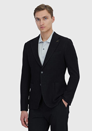 Siyah Düz Shirt Shoulder Slim Fit Pamuk Karışımlı Örme Ceket